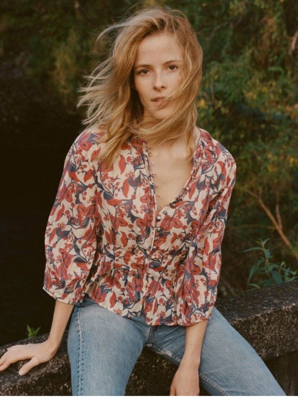 DÔEN Camellia Floral Top Size Large NWOT